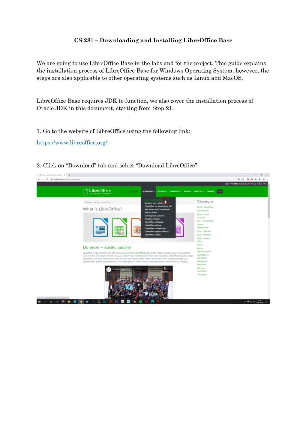 CS 281 – Downloading and Installing Libreoffice Base We Are Going To