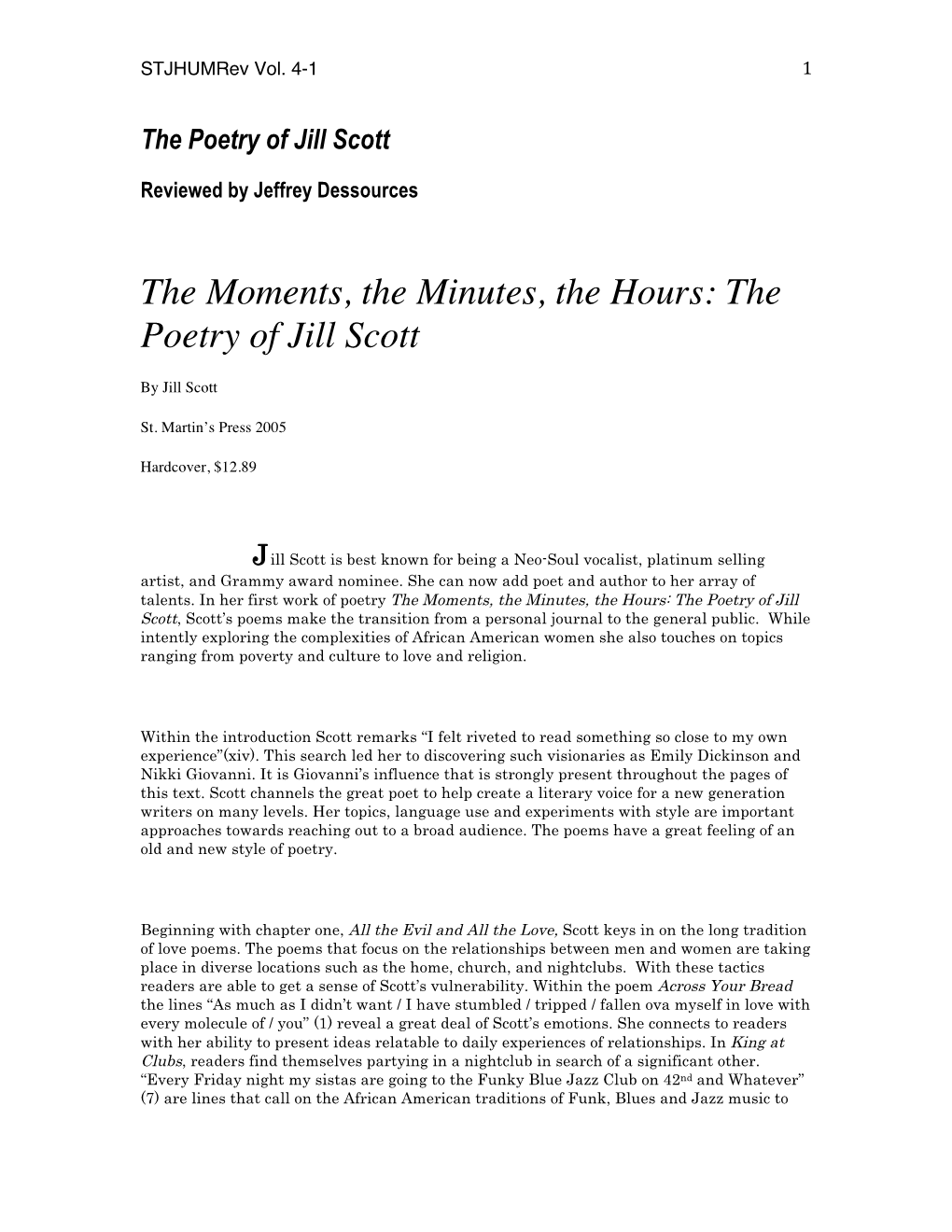 The Poetry of Jill Scott Reviewed by Jeffrey Dessources