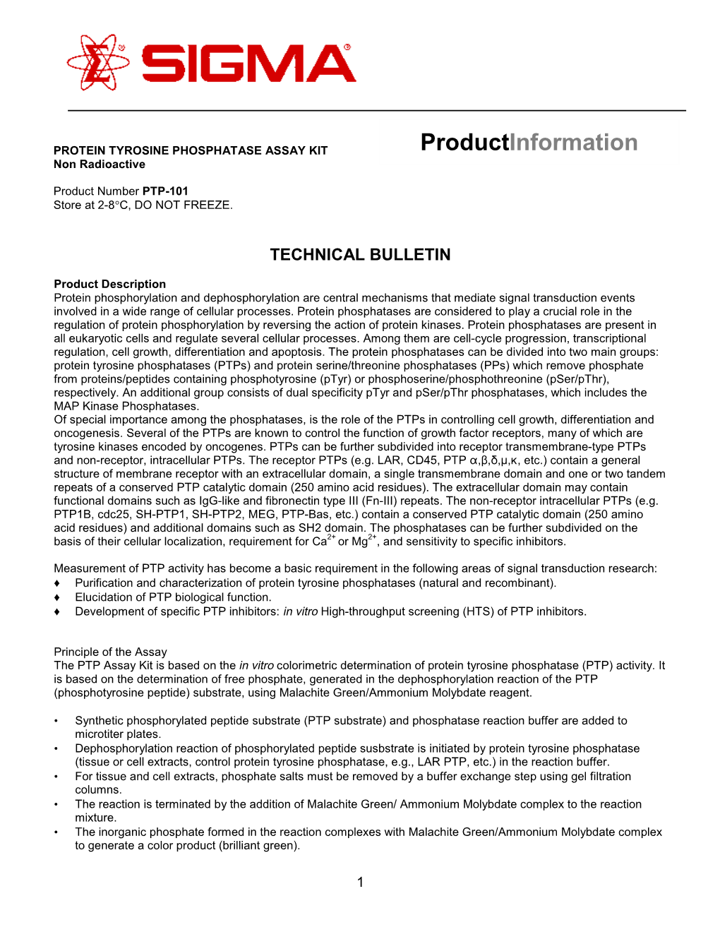 Protein Tyrosine Phosphatase (PTP) Assay Kit, Non-Radioactive