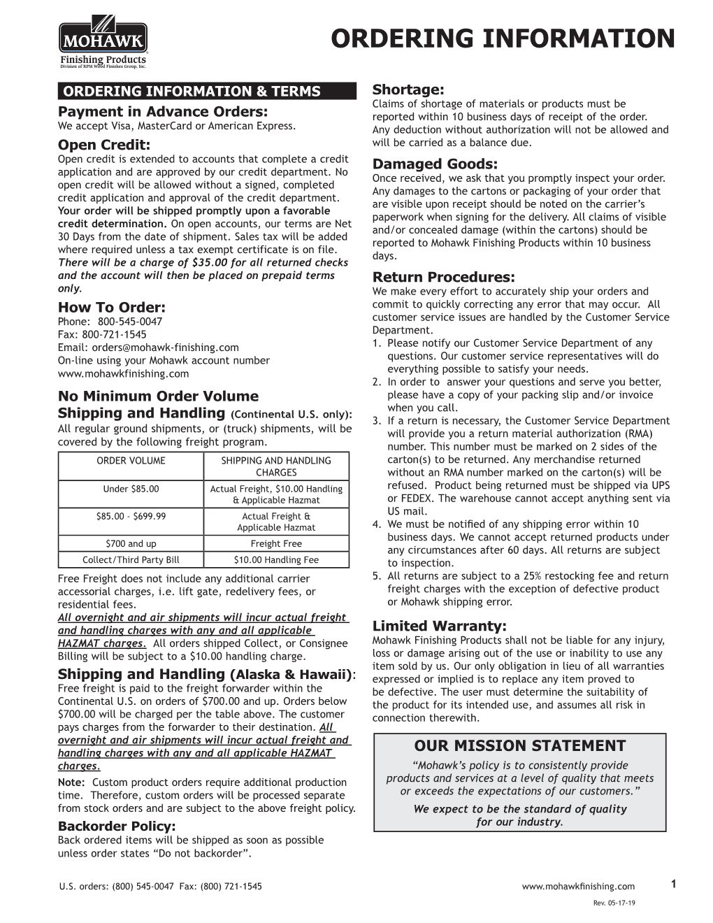 ORDERING INFORMATION Finishing Products Division of RPM Wood Finishes Group, Inc