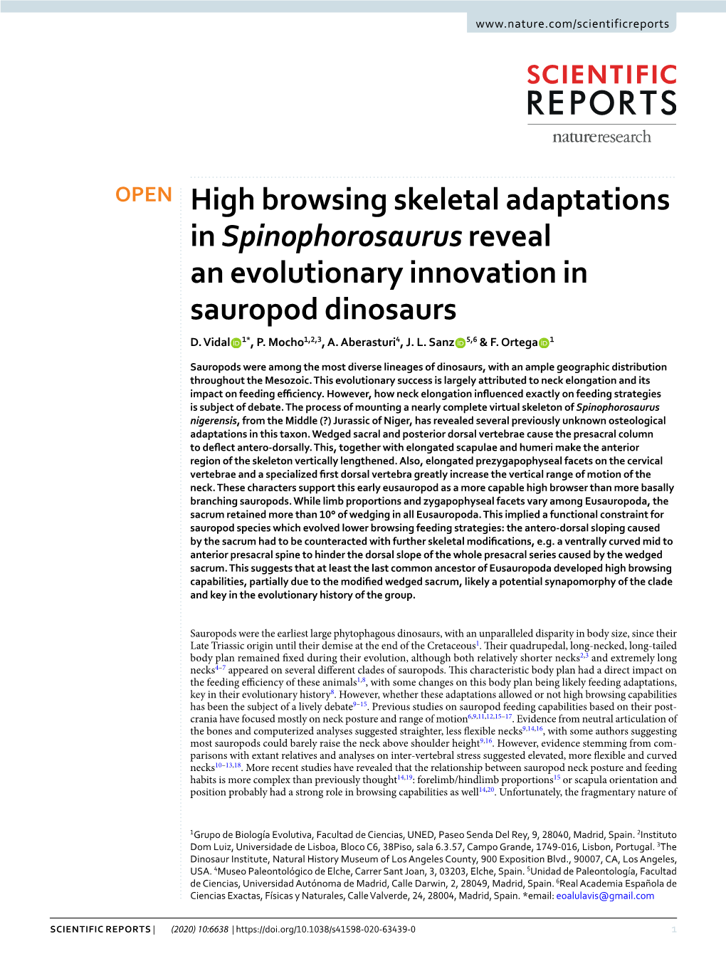 High Browsing Skeletal Adaptations in Spinophorosaurus Reveal an Evolutionary Innovation in Sauropod Dinosaurs D