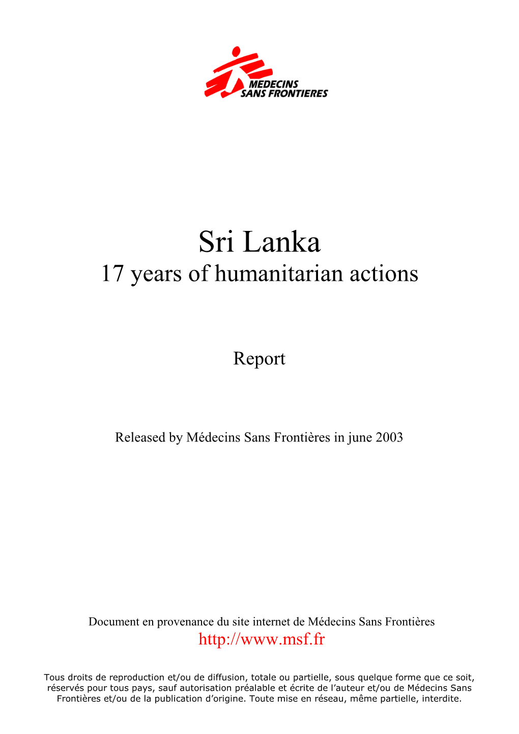 Sri Lanka 17 Years of Humanitarian Actions