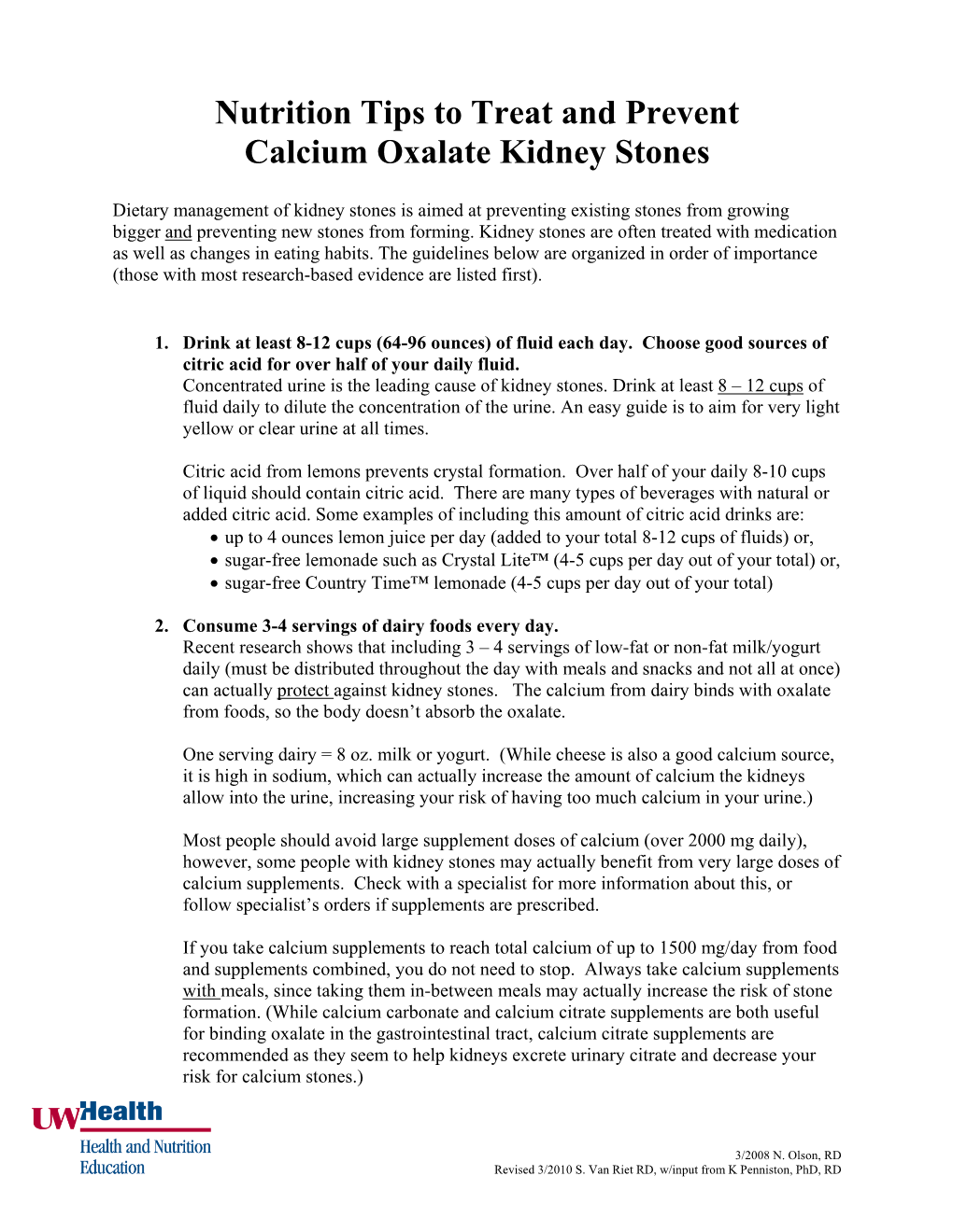 Nutrition Tips to Treat and Prevent Calcium Oxalate Kidney Stones