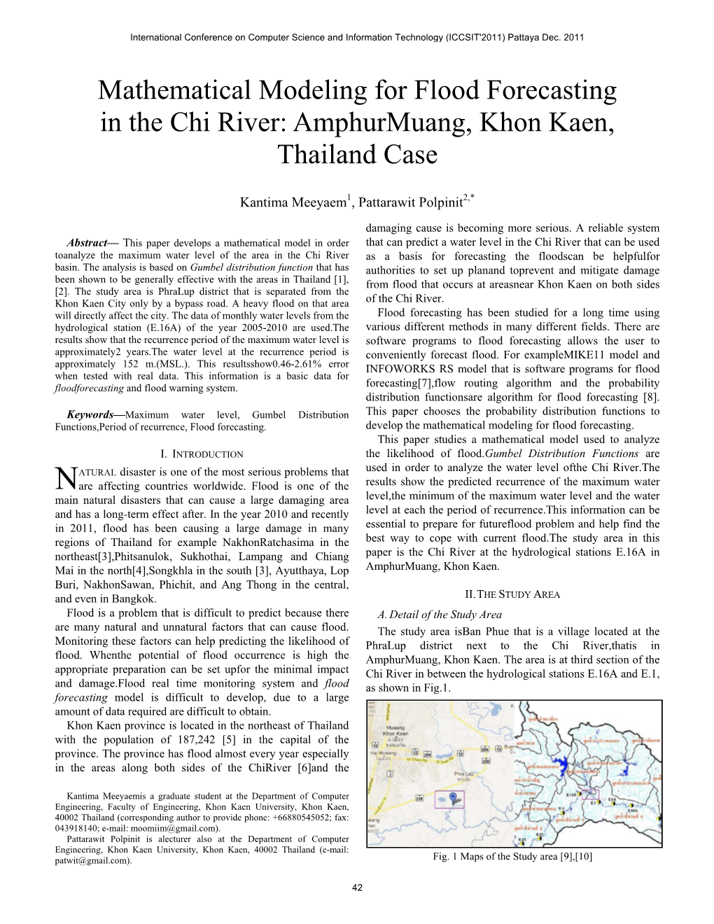 Mathematical Modeling for Flood Forecasting in the Chi River: Amphurmuang, Khon Kaen, Thailand Case