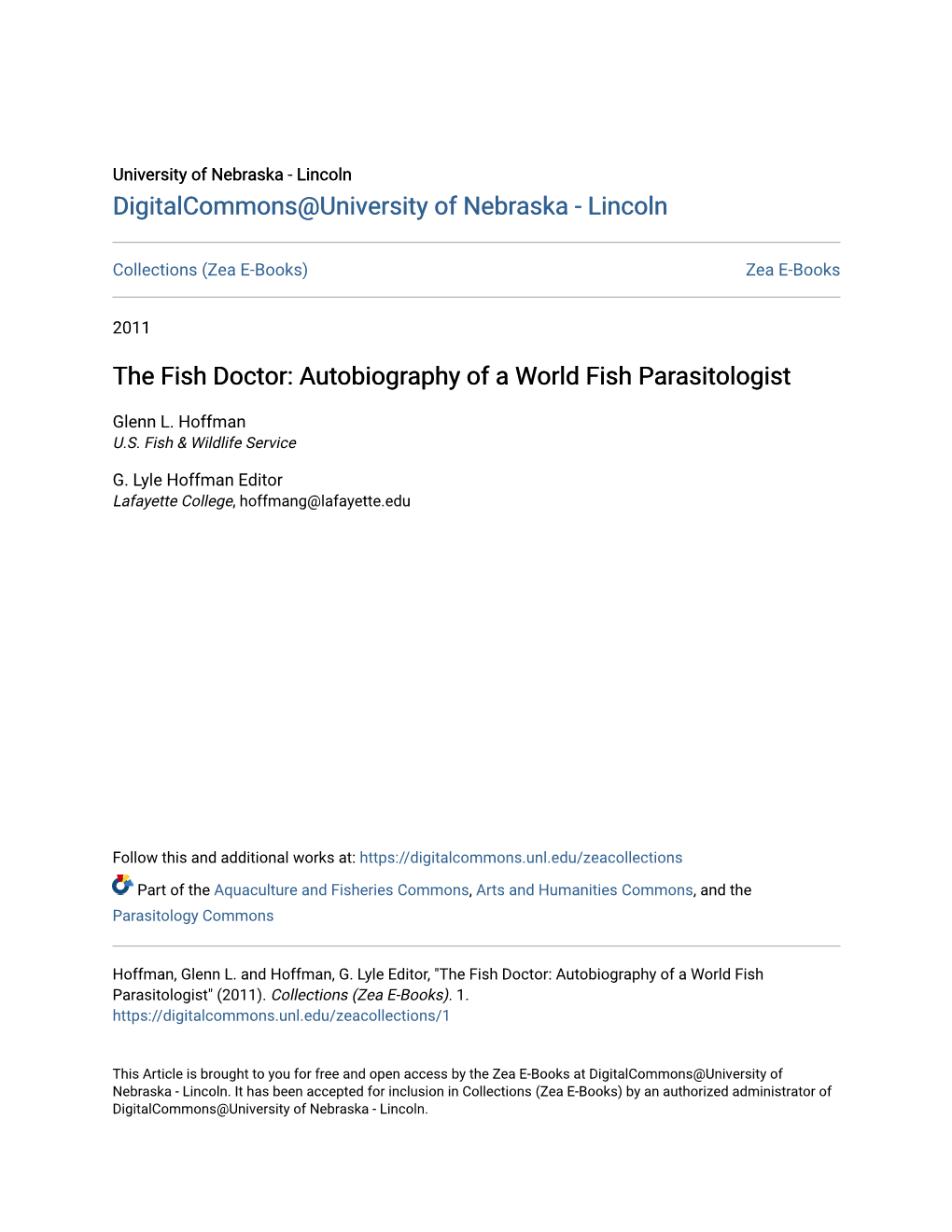 The Fish Doctor: Autobiography of a World Fish Parasitologist