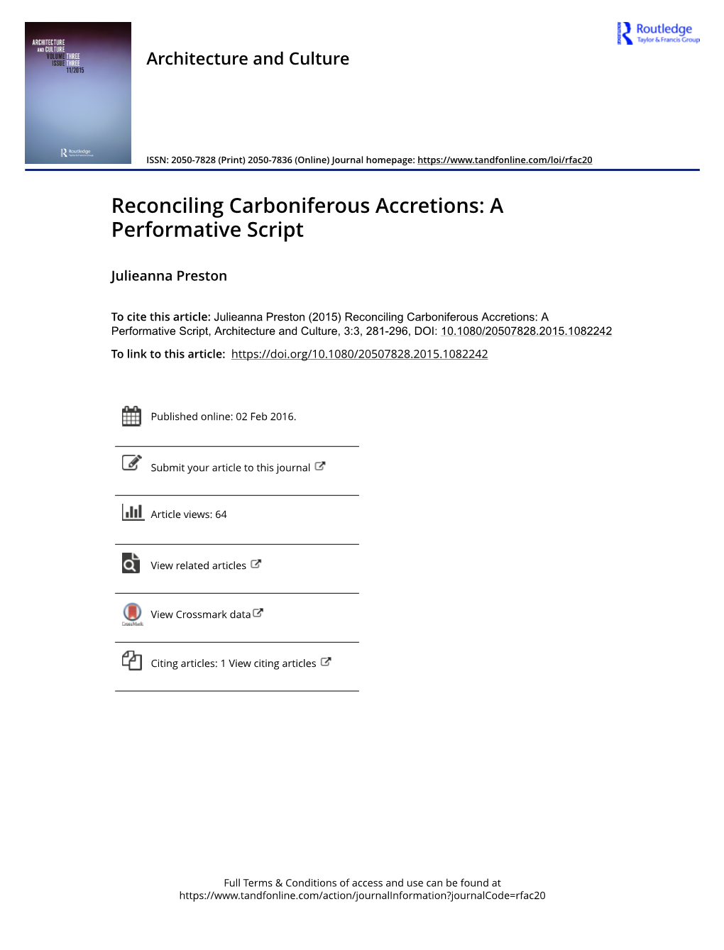 Reconciling Carboniferous Accretions: a Performative Script