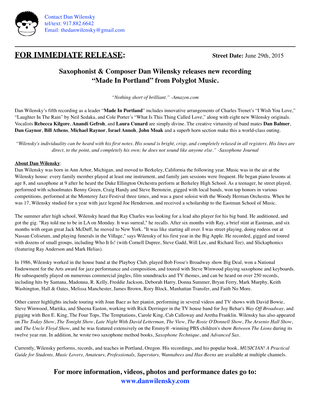 Dan Wilensky Press Release