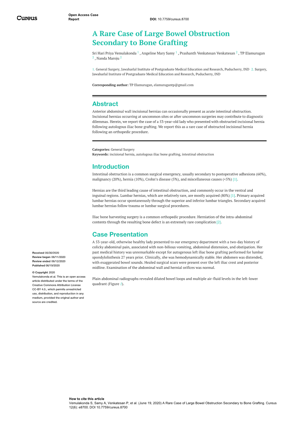 A Rare Case of Large Bowel Obstruction Secondary to Bone Grafting