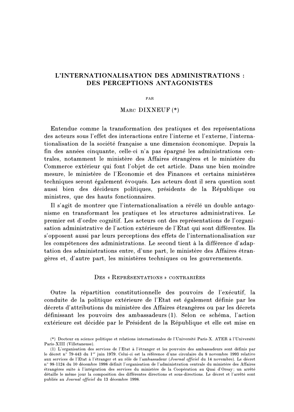 L'internationalisation Des Administrations