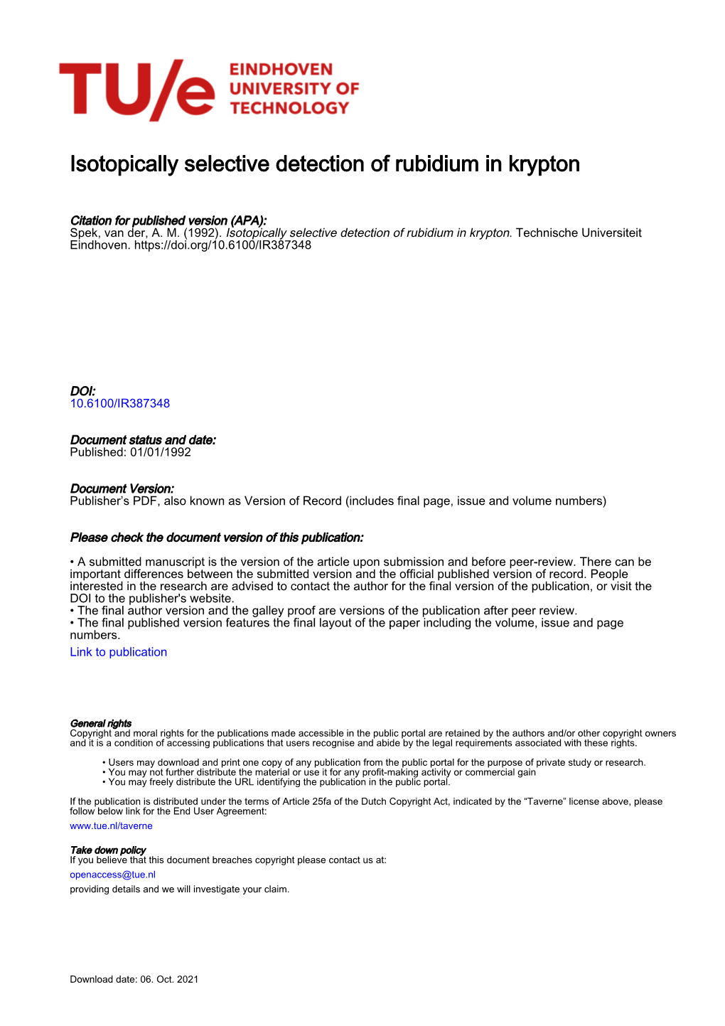 Isotopically Selective Detection of Rubidium in Krypton