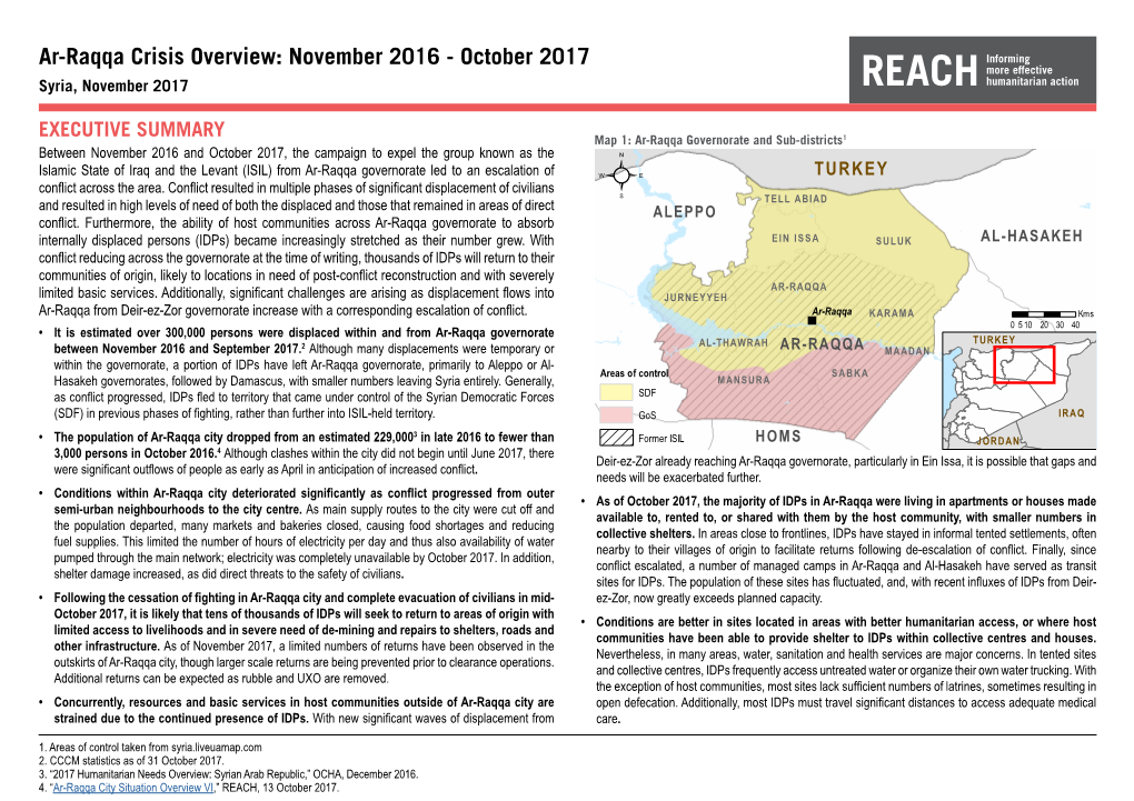 Ar-Raqqa Crisis Overview: November 2016 - October 2017 Syria, November 2017