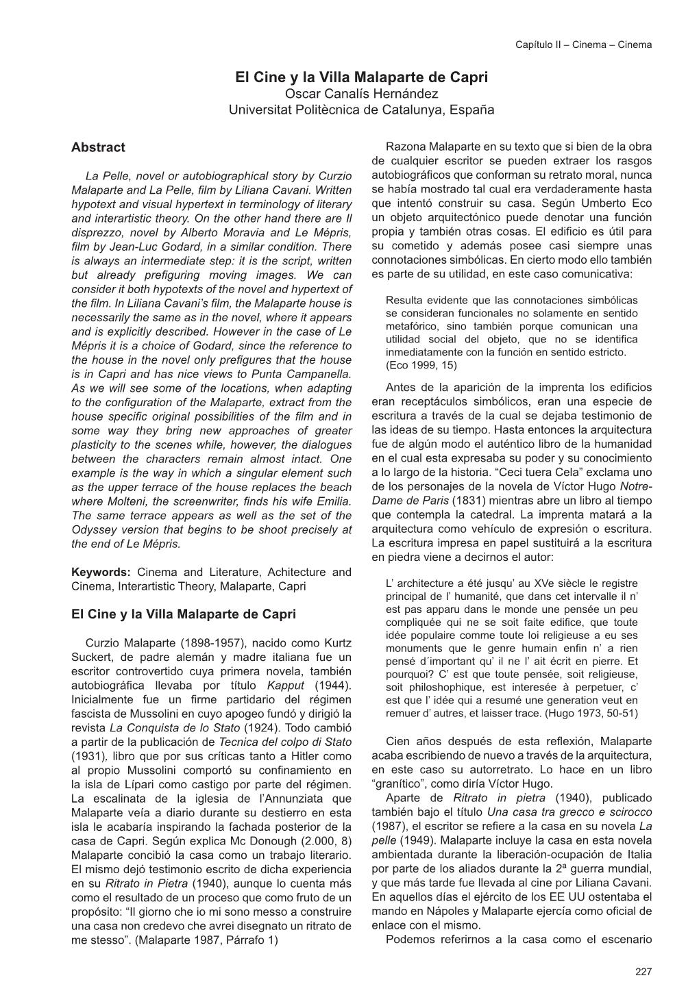 El Cine Y La Villa Malaparte De Capri Oscar Canalís Hernández Universitat Politècnica De Catalunya, España