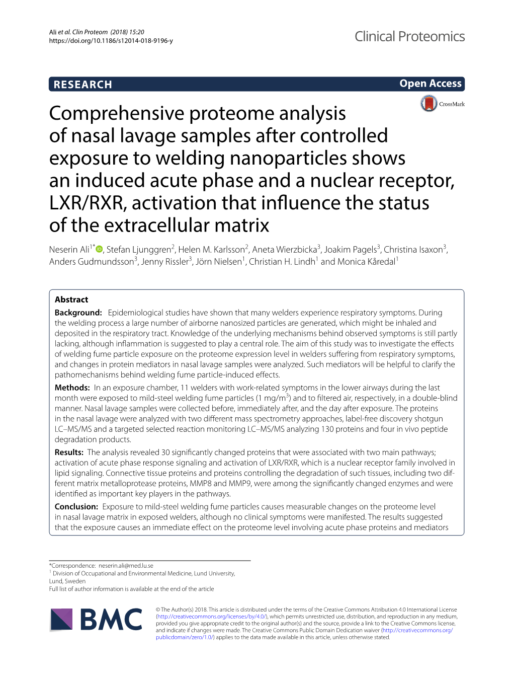 Comprehensive Proteome Analysis of Nasal Lavage Samples After