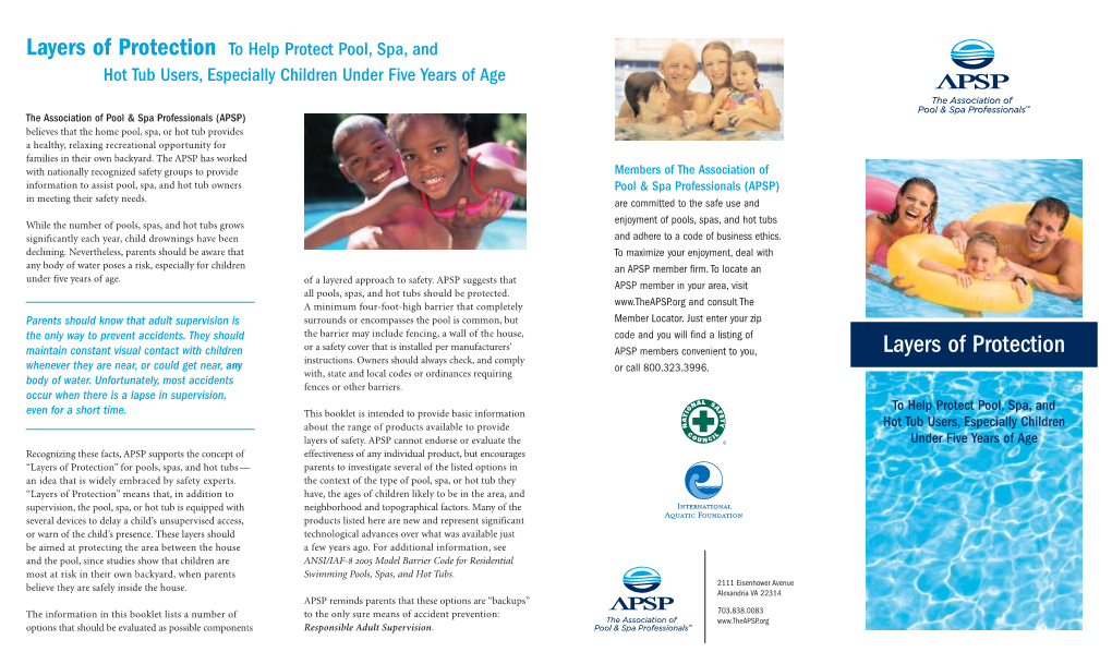 Layers of Protection to Help Protect Pool, Spa, and Hot Tub Users, Especially Children Under Five Years of Age