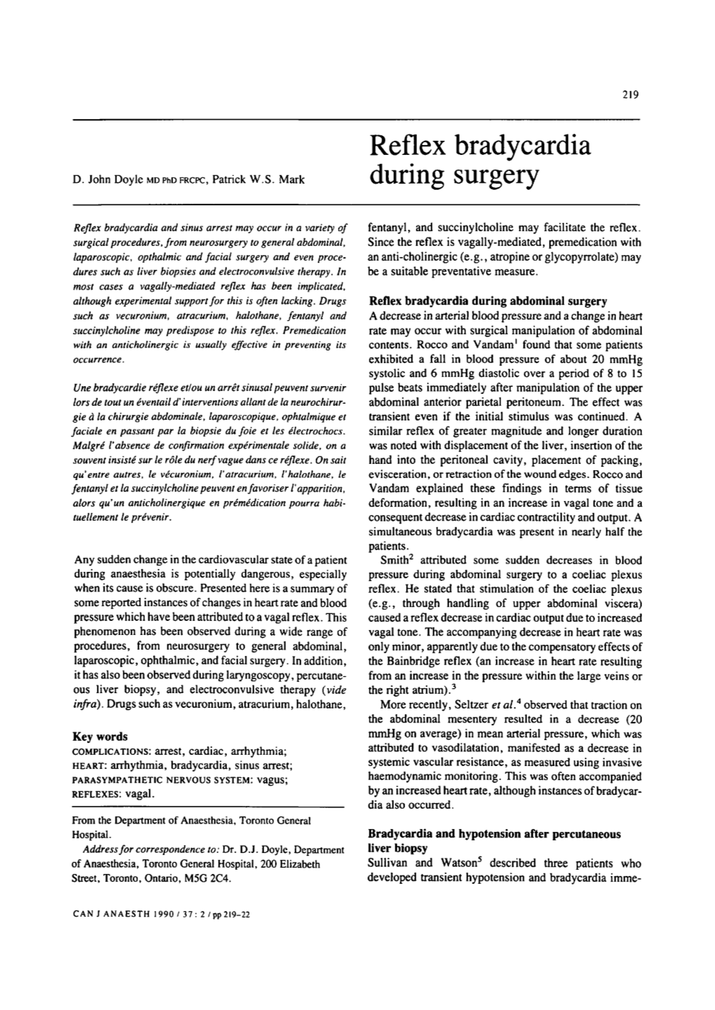 Reflex Bradycardia During Surgery