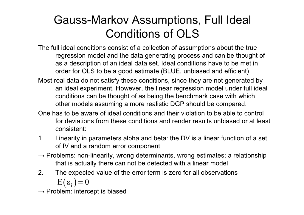 Gauss-Markov Assumptions, Full Ideal Conditions Of