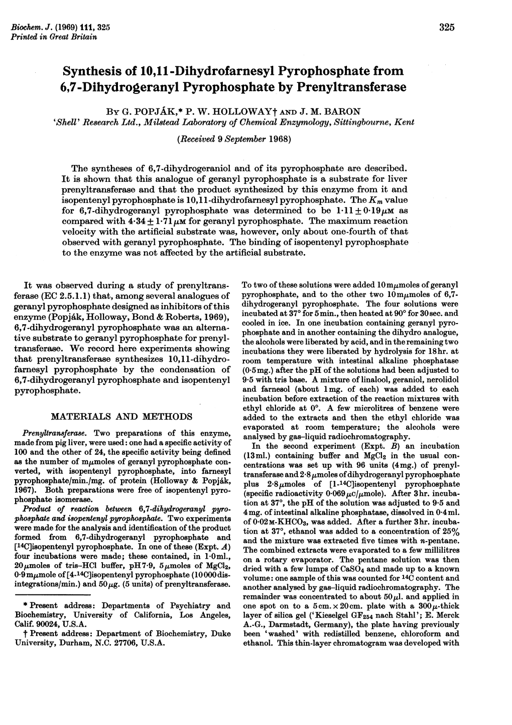 6,7-Dihydrogeranyl Pyrophosphate by Prenyltransferase