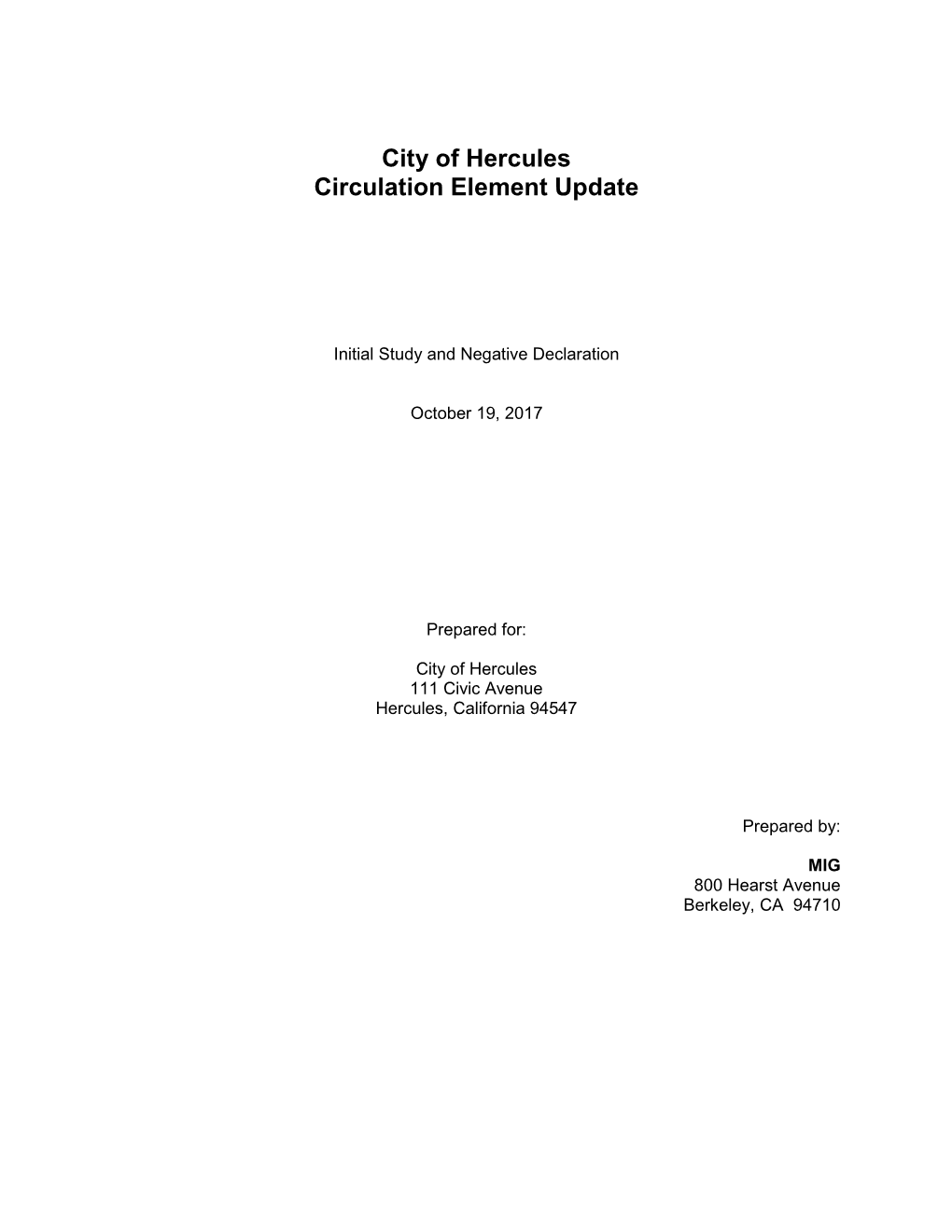 City of Hercules Circulation Element Update