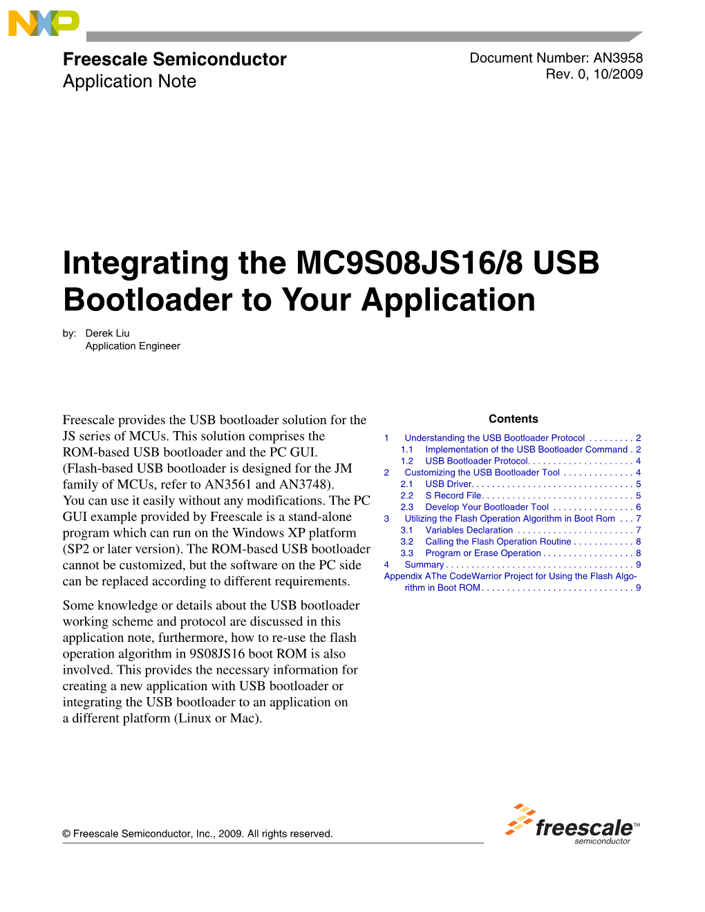 Integrating the MC9S08JS16/8 USB Bootloader to Your Application