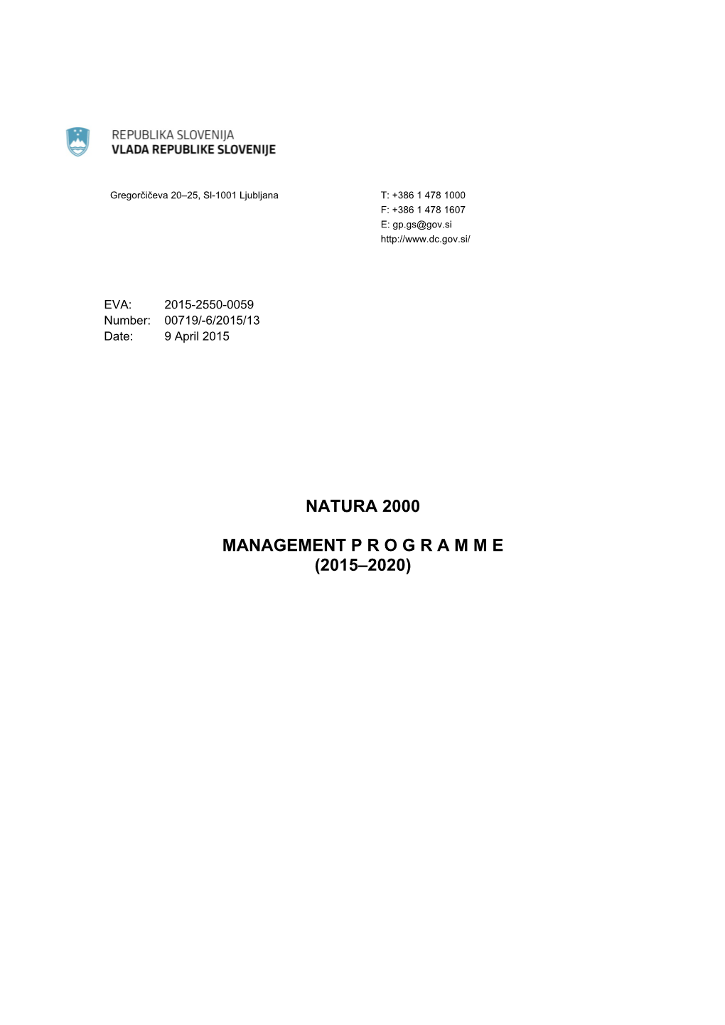 Natura 2000 Management P R O G R a M M E (2015–2020)