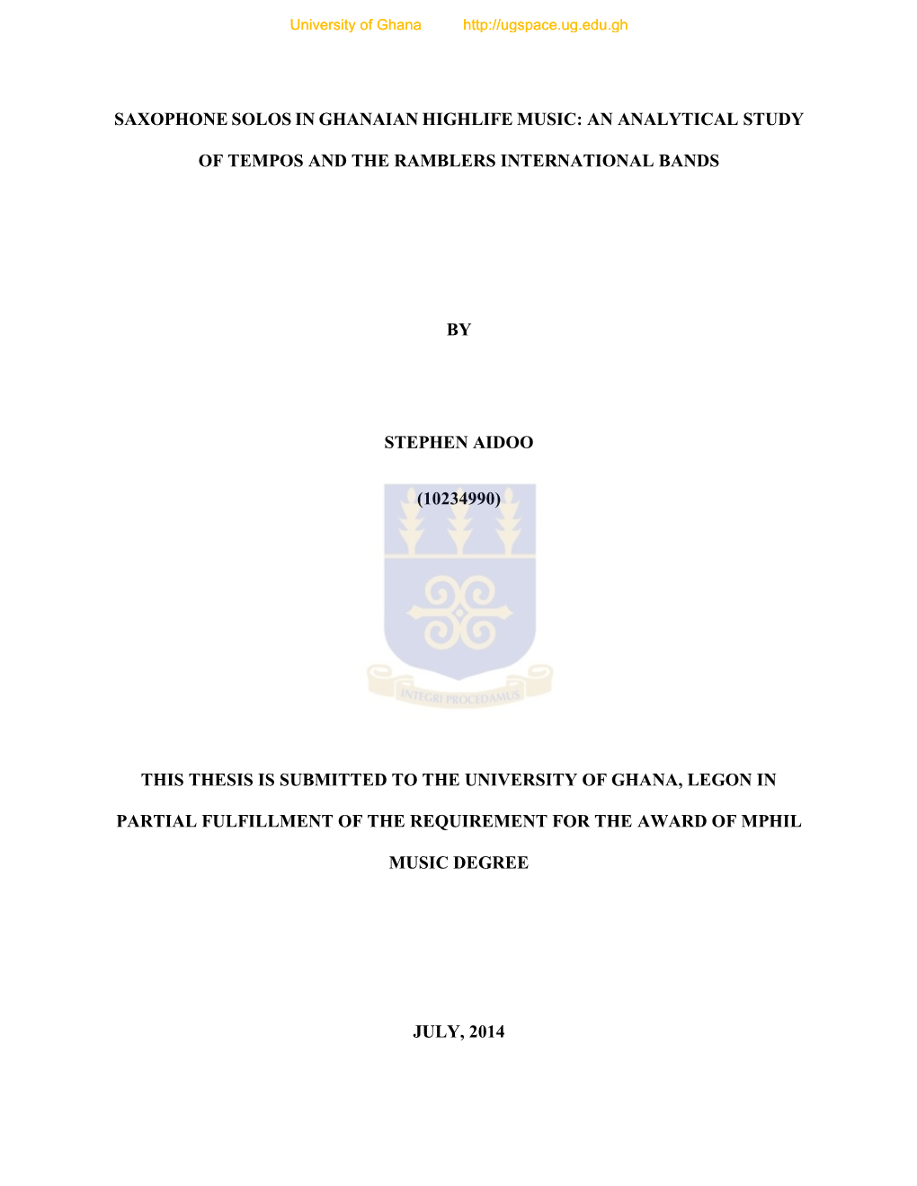 Saxophone Solos in Ghanaian Highlife Music: an Analytical Study