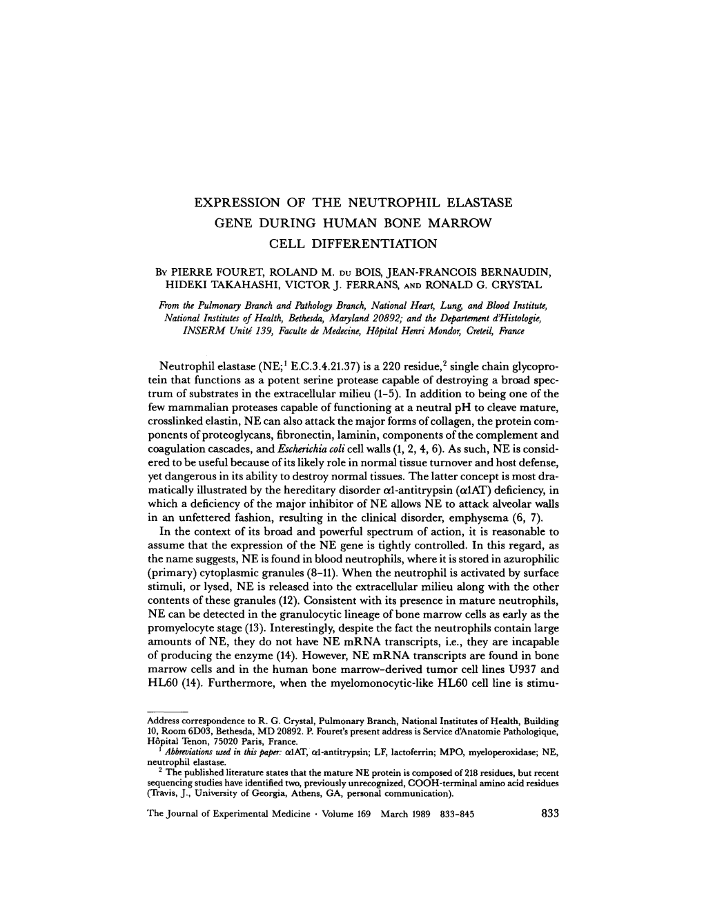 Expression of the Neutrophil Elastase Gene During Human Bone Marrow Cell Differentiation