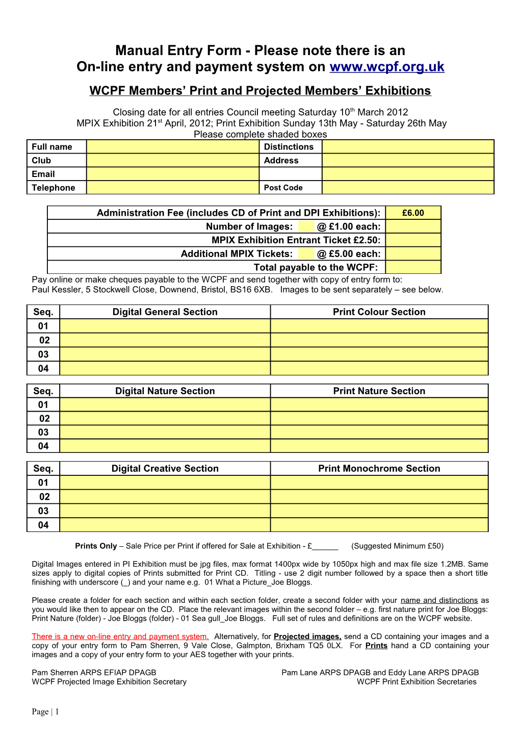 Manual Entry Form - Please Note There Is An