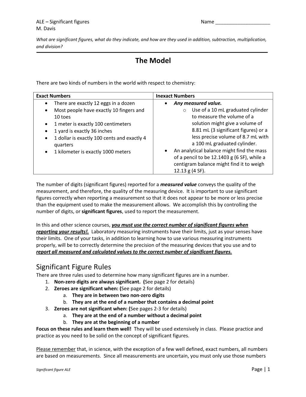 The Model Significant Figure Rules