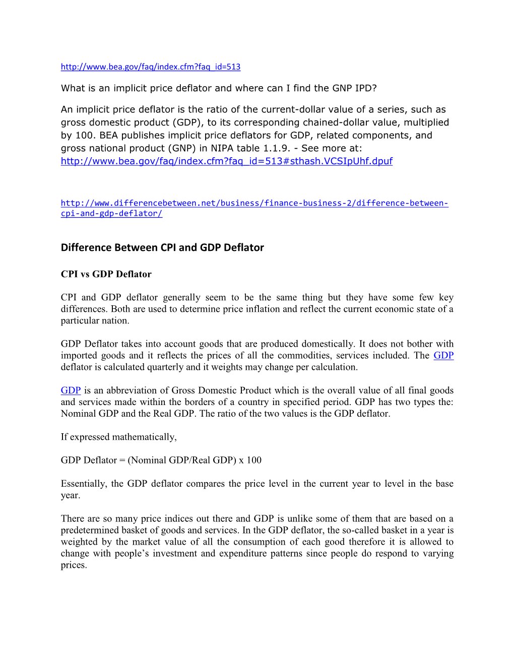 Difference Between CPI and GDP Deflator