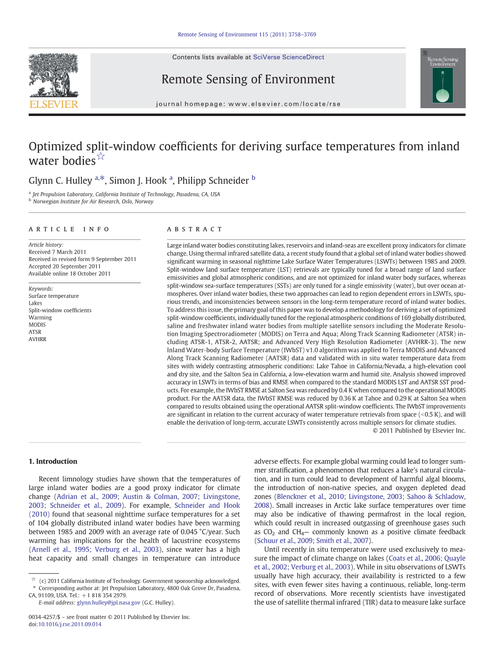 Optimized Split-Window Coefficients for Deriving Surface Temperatures From