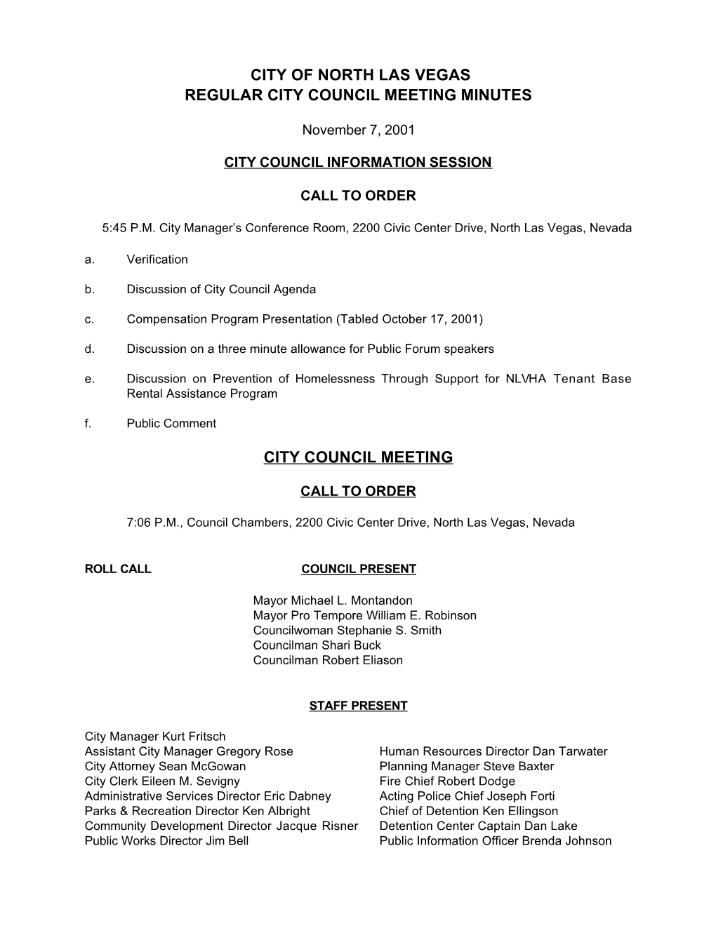 City of North Las Vegas Regular City Council Meeting Minutes