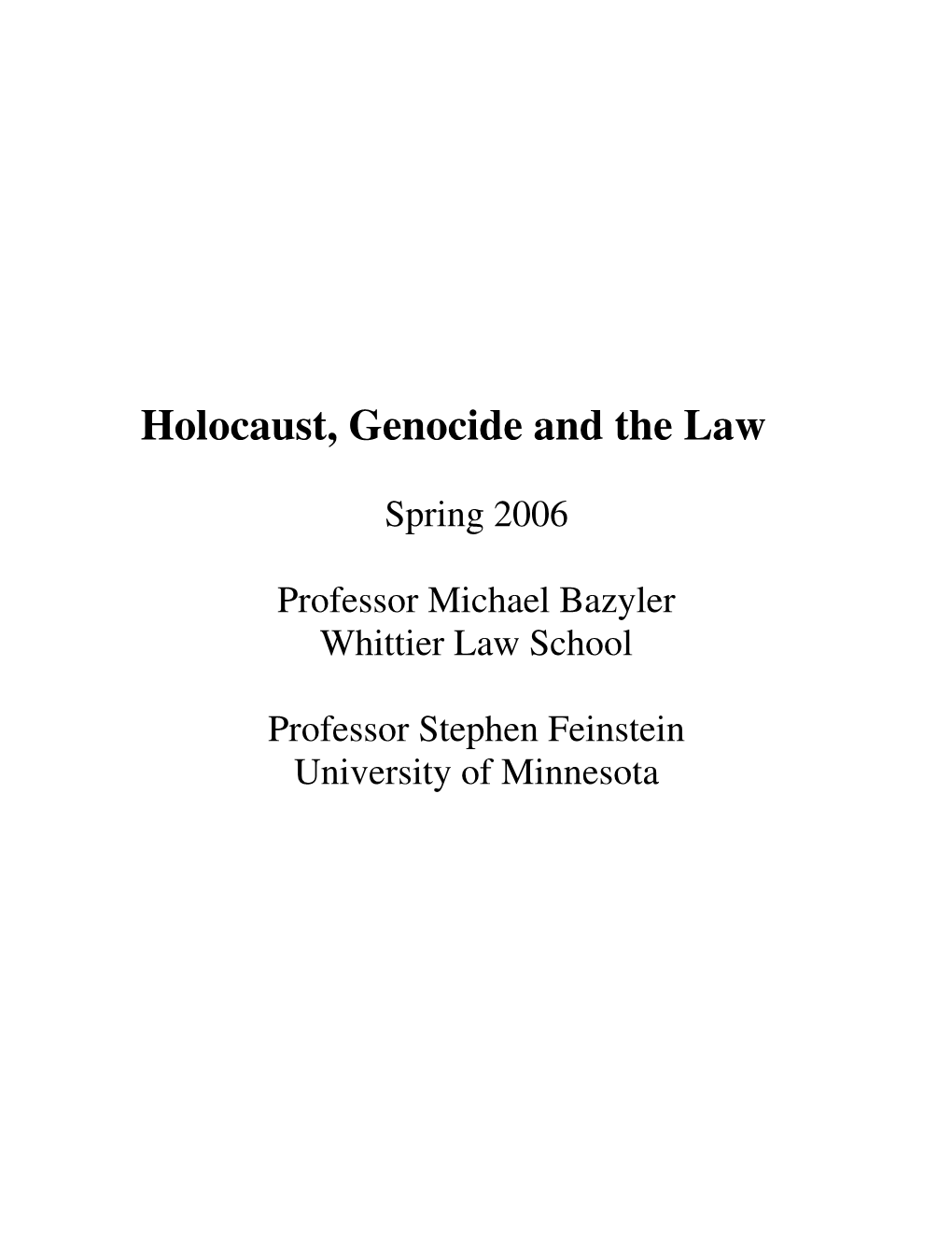 Holocaust, Genocide and the Law