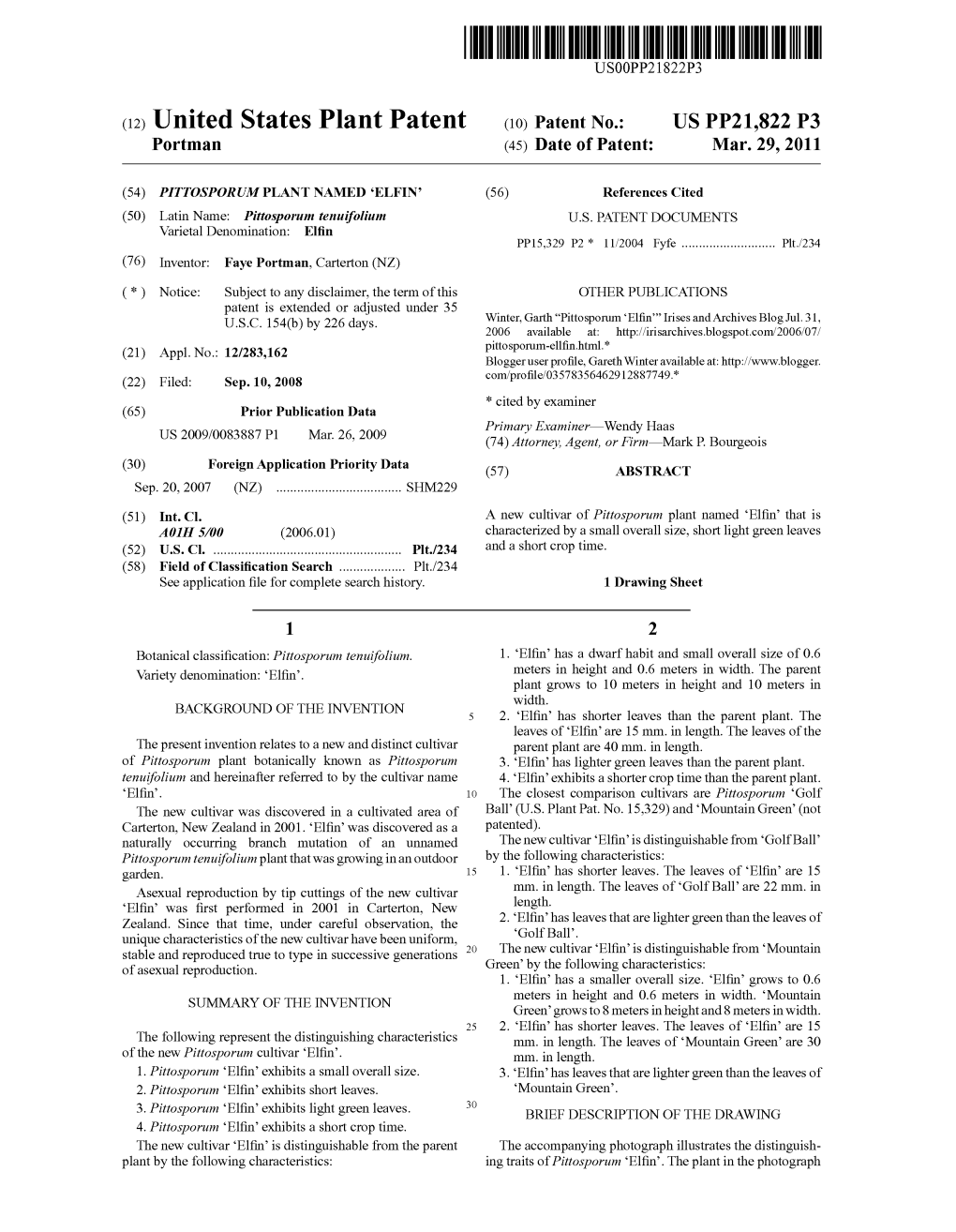 (12) United States Plant Patent (10) Patent No.: US PP21,822 P3 Portman (45) Date of Patent: Mar
