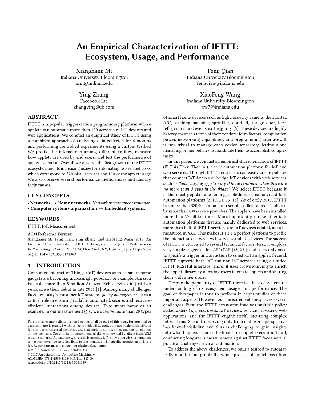 An Empirical Characterization of IFTTT:Ecosystem, Usage, and Performance