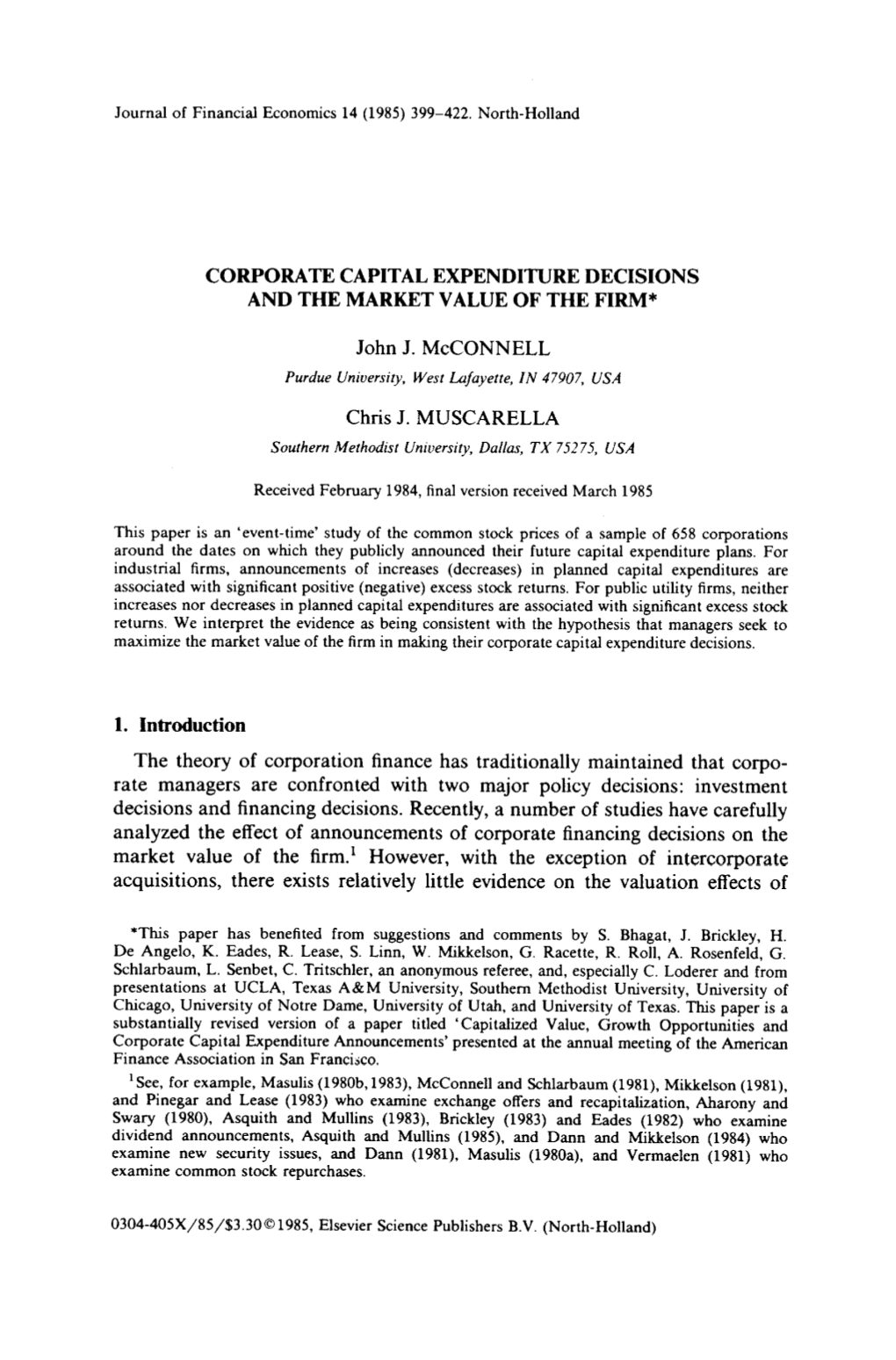 Corporate Capital Expenditure Decisions and the Market Value of the Firm*