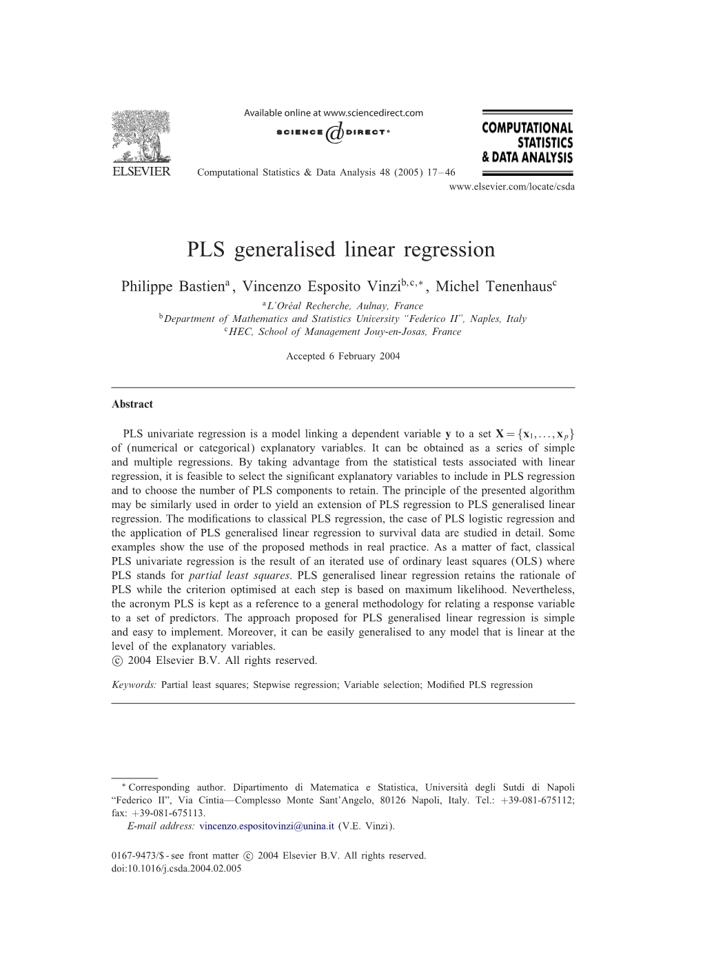 PLS Generalised Linear Regression