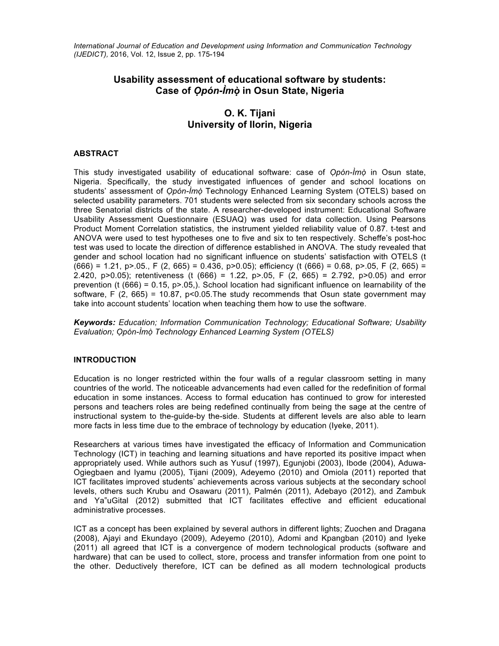 Usability Assessment of Educational Software by Students: Case of Ọpón-Ìmọ̀ in Osun State, Nigeria