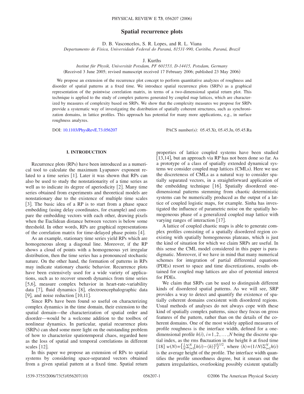 Spatial Recurrence Plots