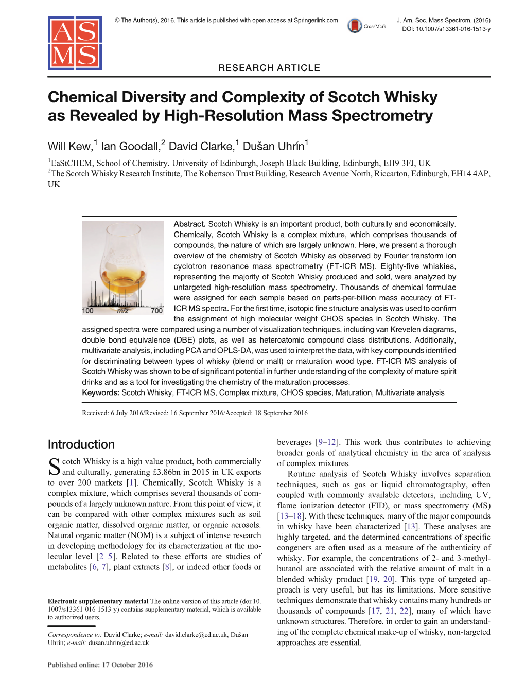 Chemical Diversity and Complexity of Scotch Whisky As Revealed by High-Resolution Mass Spectrometry