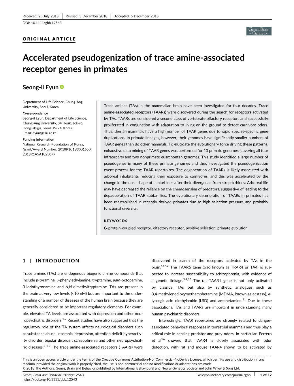 Accelerated Pseudogenization of Trace Amine-Associated Receptor Genes in Primates