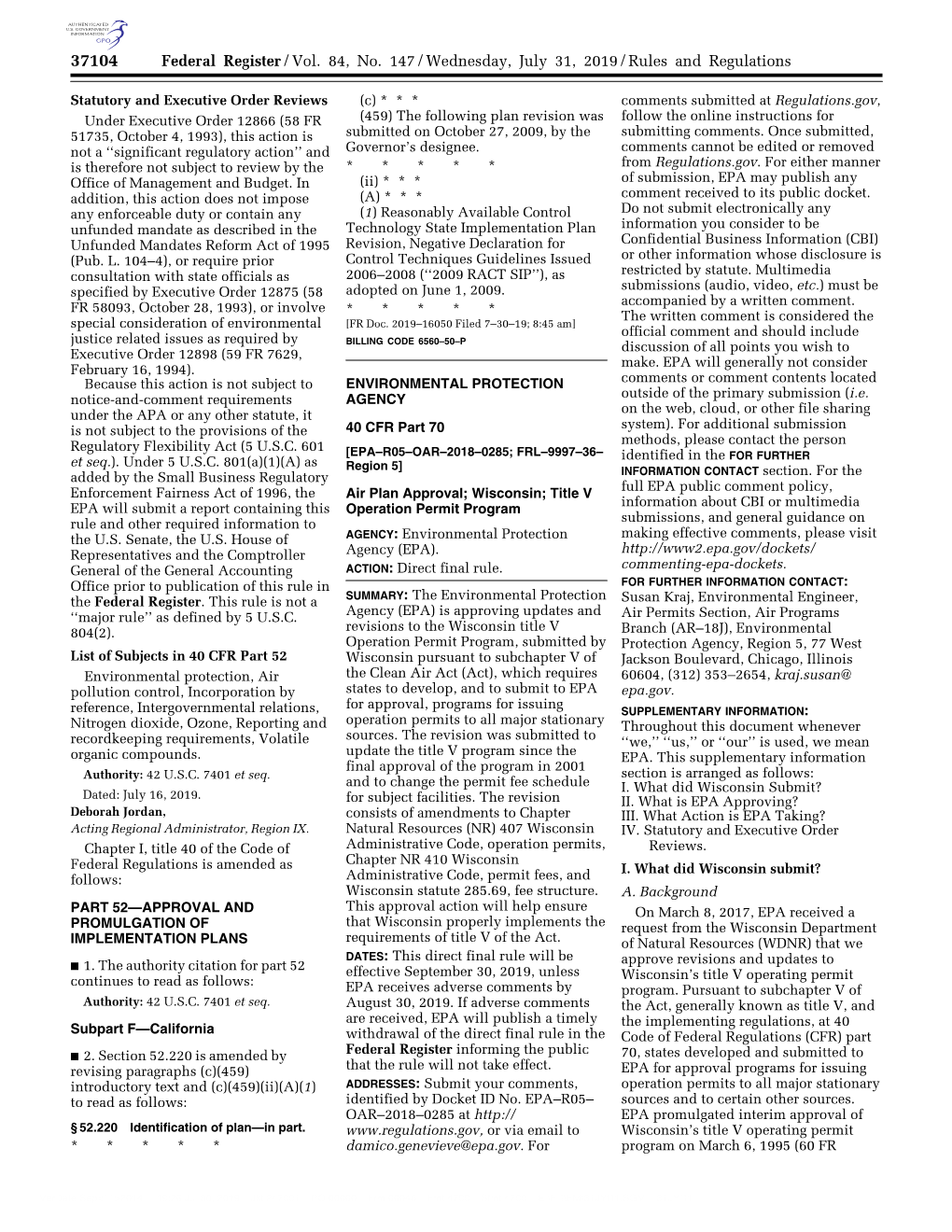 Federal Register/Vol. 84, No. 147/Wednesday, July 31, 2019