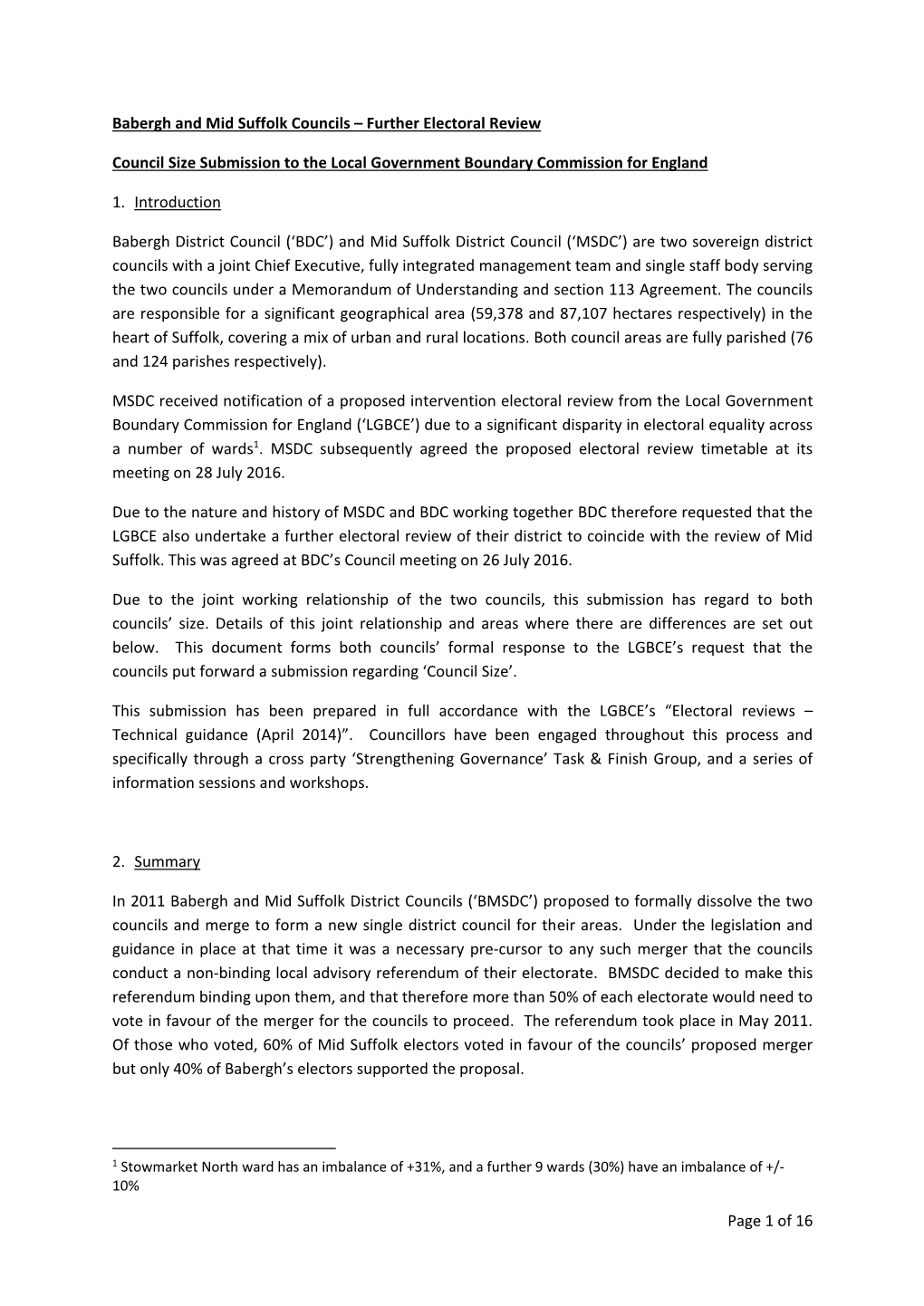 Babergh and Mid Suffolk District Councils (‘BMSDC’) Proposed to Formally Dissolve the Two Councils and Merge to Form a New Single District Council for Their Areas