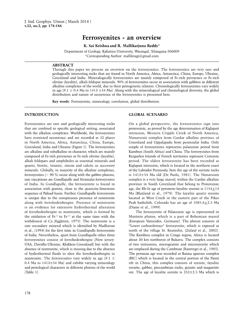 Ferrosyenites - an Overview K