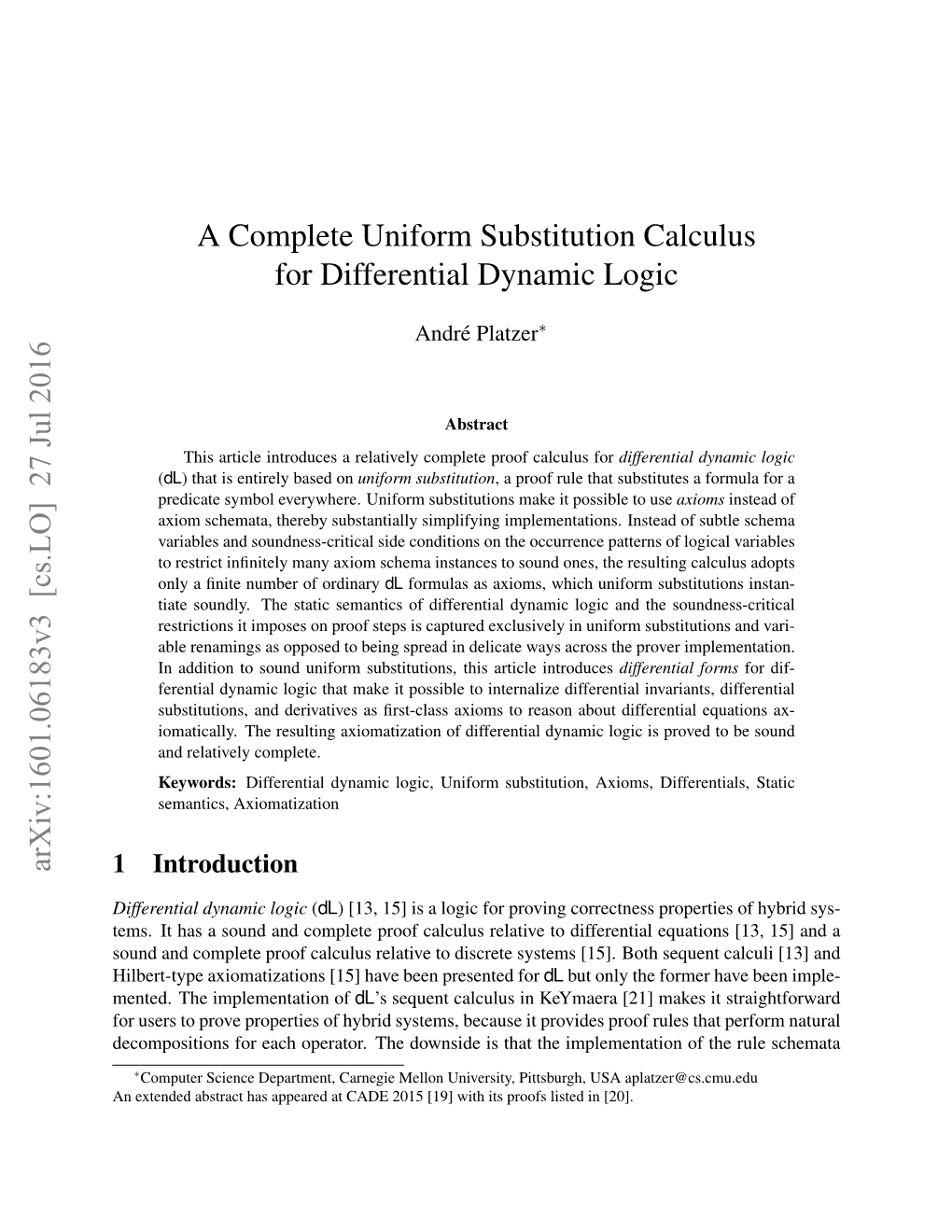 A Complete Uniform Substitution Calculus for Differential Dynamic Logic