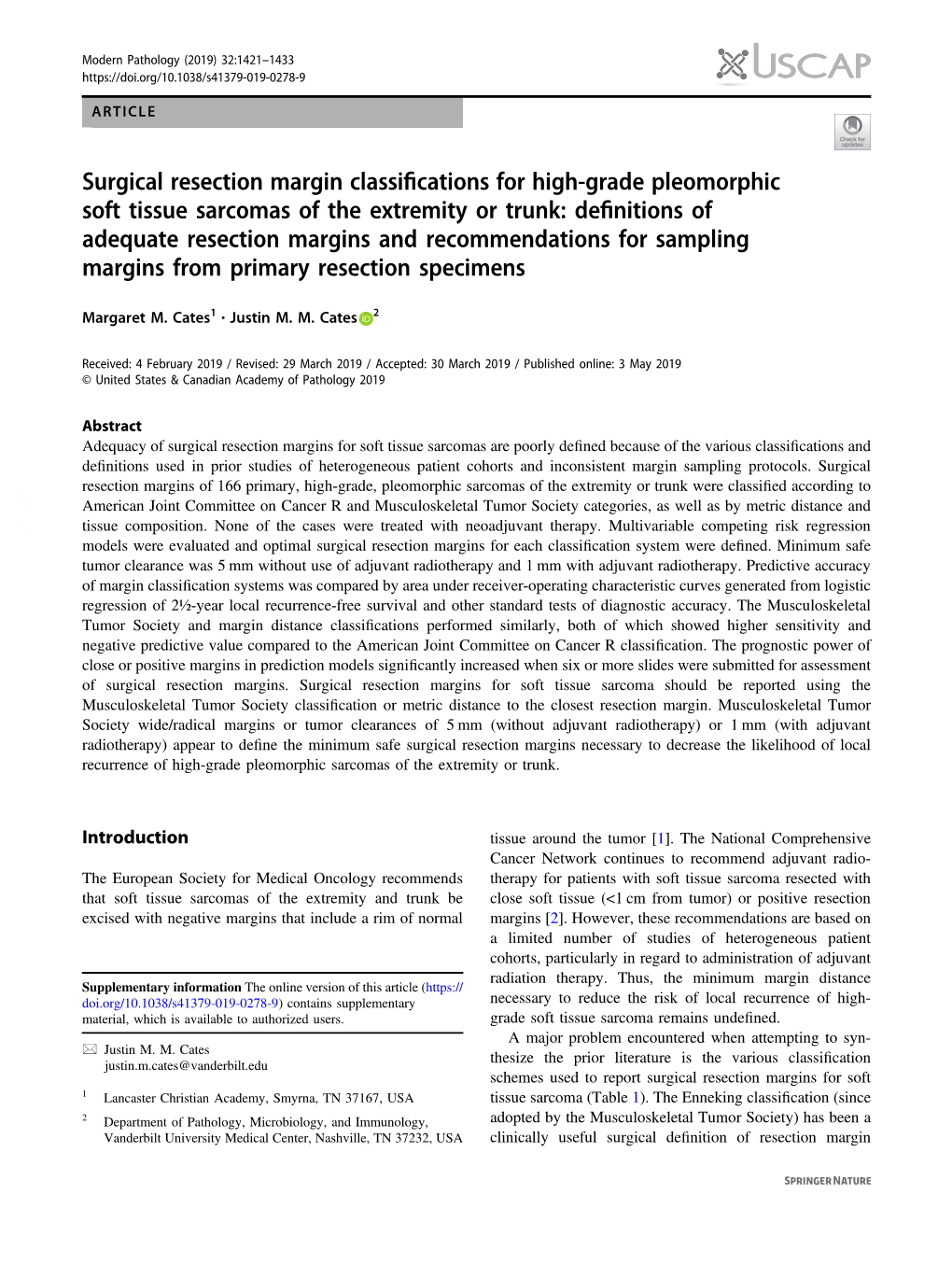 Surgical Resection Margin Classifications for High