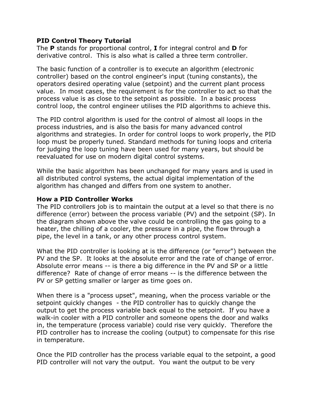 PID Control Theory Tutorial the P Stands for Proportional Control, I for Integral Control and D for Derivative Control