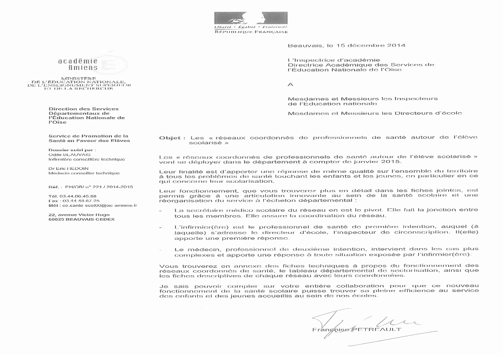 Réseau Coordonné De Santé De BEAUVAIS Secrétaire Mme Huguette Vitel