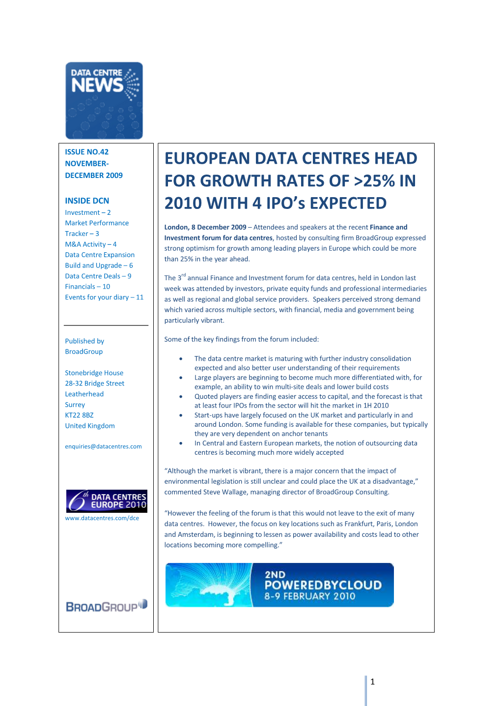 EUROPEAN DATA CENTRES HEAD for GROWTH RATES of &gt;25% IN