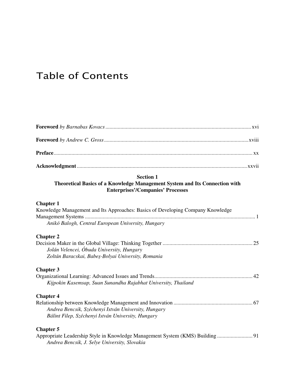 Table of Contents