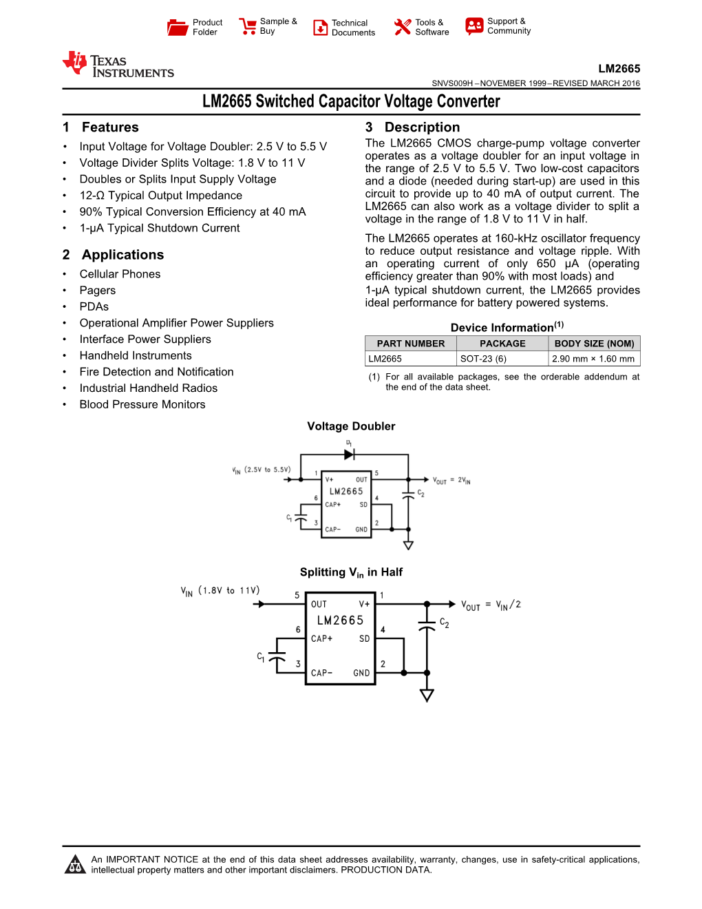 LM2665 Switched Capacitor Voltage Converter Datasheet (Rev. H)